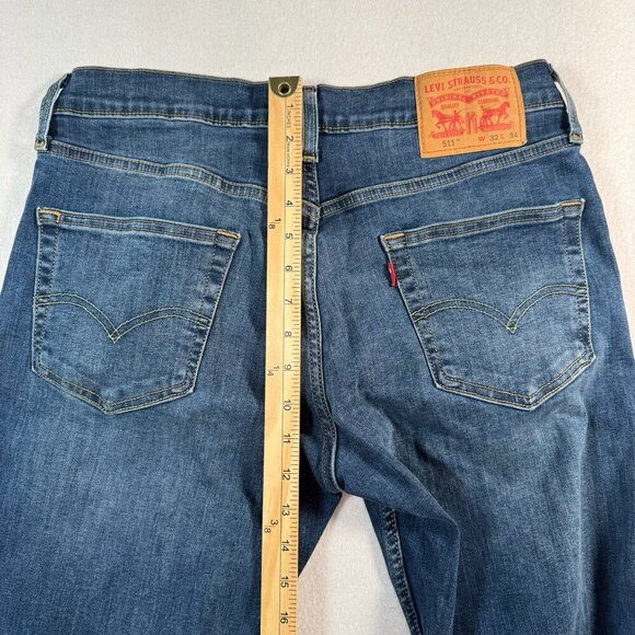 Levis Jeans Mens 32x34 Blue 511 Slim Straight Dark Wash Mid Rise Slight Stretch - Picture 9 of 12
